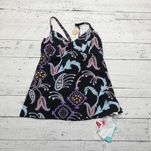 Seafolly Eldorado Swim Tank Singlet Top Womens Size‎ 6 DD Black Paisley LYCRA